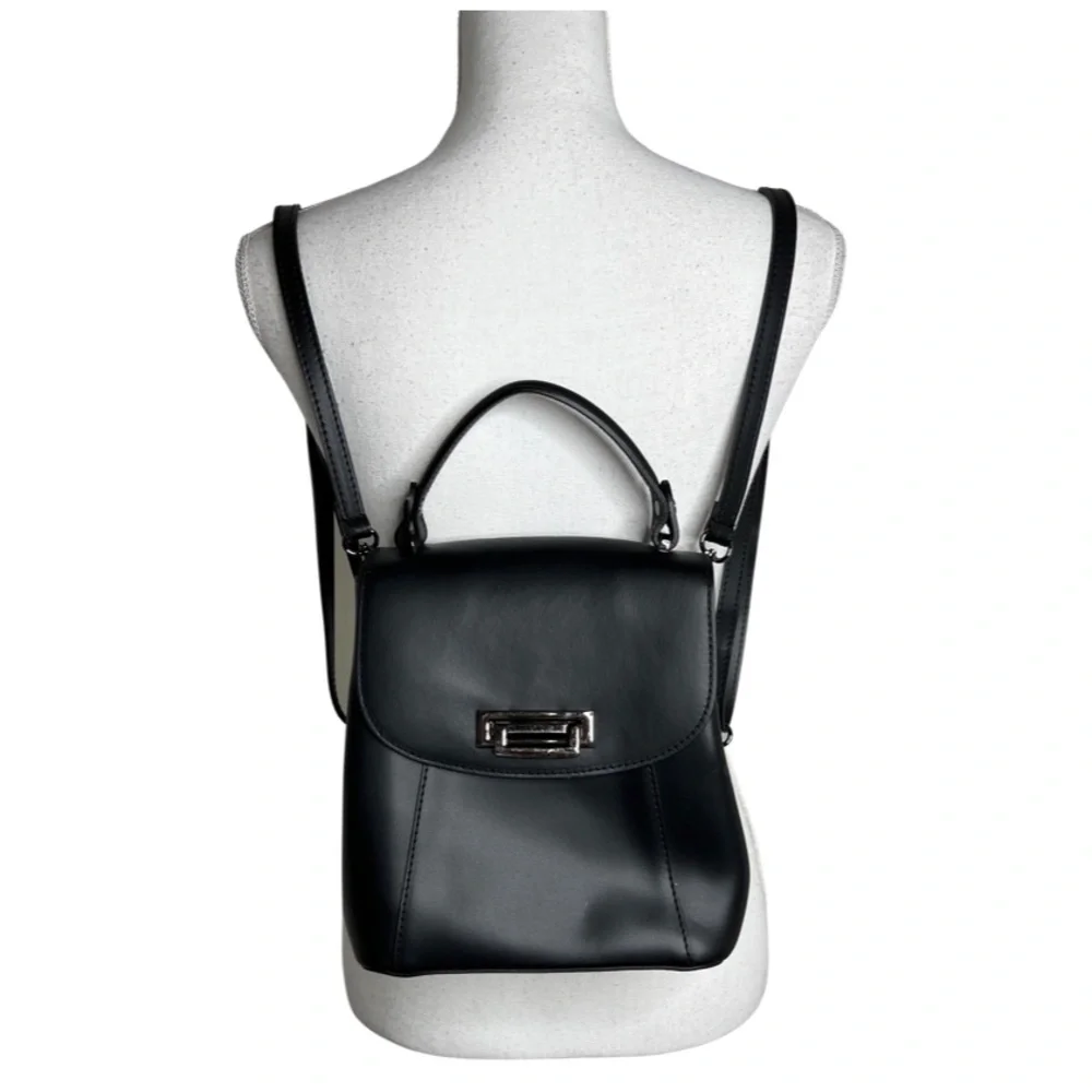 Cielo Celeste Italian Black Leather Convertible Handbag Backpack